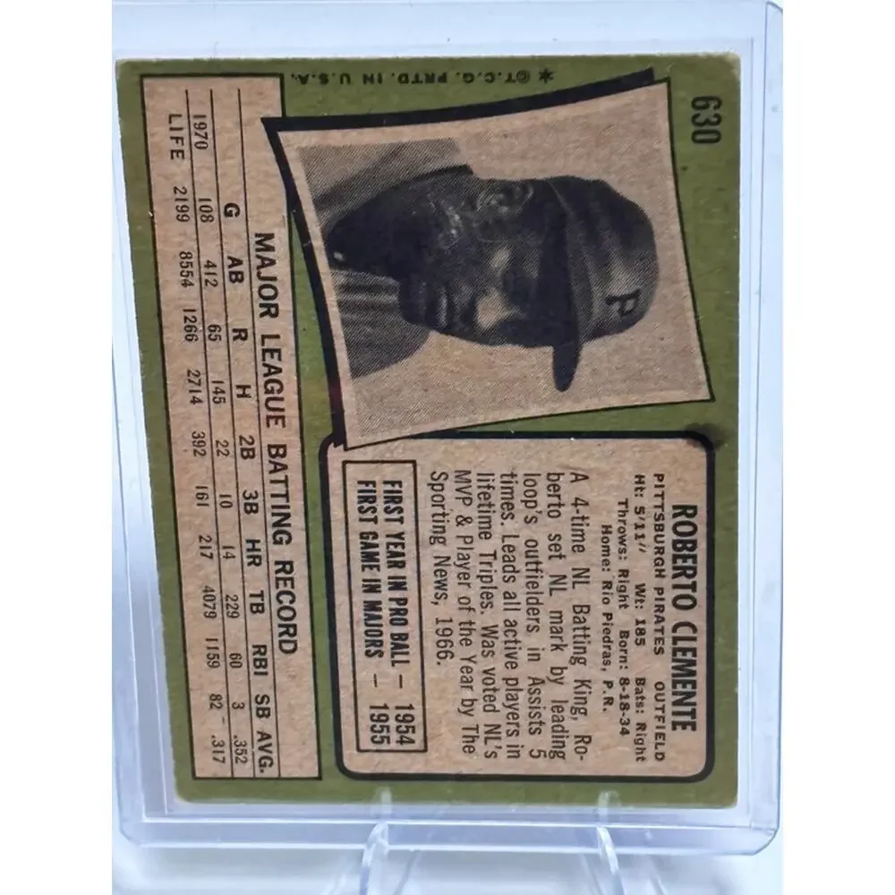 Topps 1971 Roberto Clemente #630 HOF Pittsburgh Pirates MLB Baseball Card Base